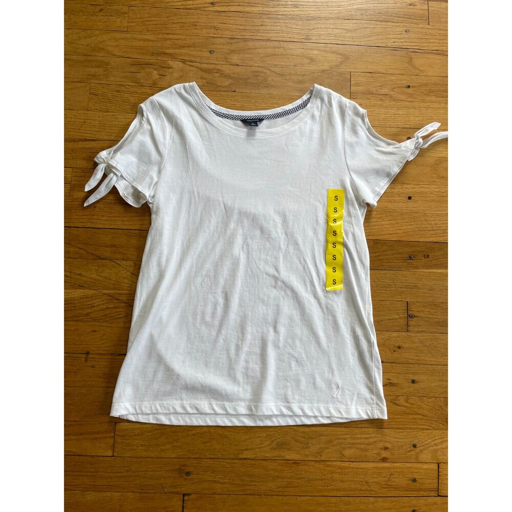Nautica white tee with tie sleeves new without tags